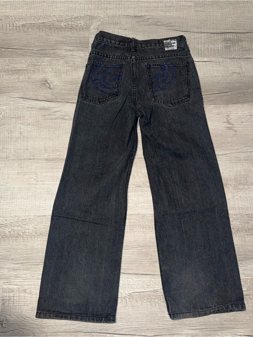 Vtg Y2K Youth Sz 10 Ecko Unltd Jeans Black Embroidered Logo Back Pockets 001972 - Picture 9 of 14